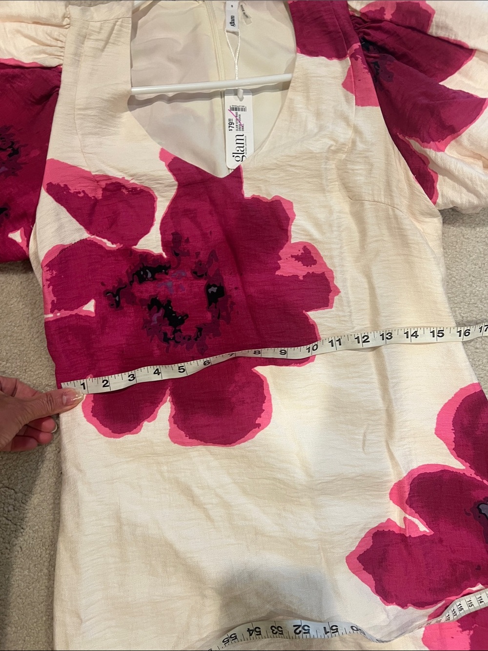 White Midi Dress with Bold Magenta Floral Print - Picture 5 of 6